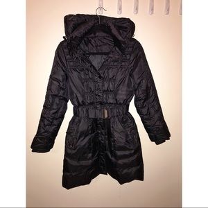 Black Winter Puffer/Parker with Hood and Belt